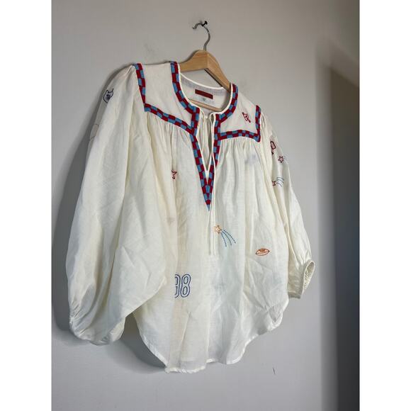 NEW Mother Breeze Yoke Embroidered Cotton Blend Blouse White Size: Extra Small - Picture 3 of 8